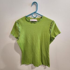 Lisa Says Gah Lime Green Blue Ruffle Trim Top Size L